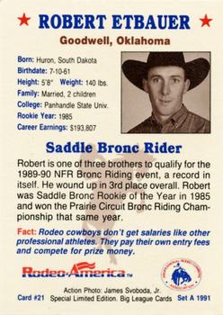 1991 Rodeo America Set A #21 Robert Etbauer Back